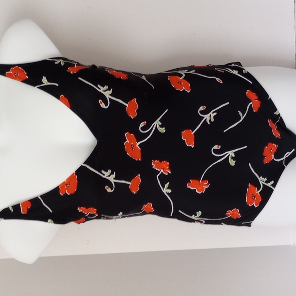 Gottez Silver Black/Red Floral 1 Piece Swimsuit. Size 16. NWOT